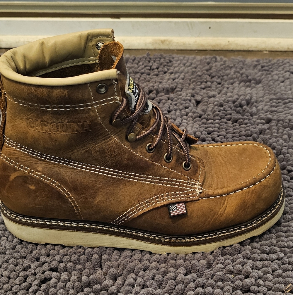 Men's Brown Leather Carolina Work Boots - Durable Steel Toe Non-slip Made In The - Picture 5 of 8